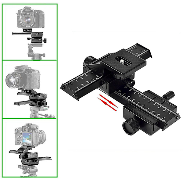 4-vejs Makro Fokuseringsskinne 3D Justeringsskyde Makro Slider til Close Up Optagelse Digitale Kameraer med 1/4 Tommer Skruehul