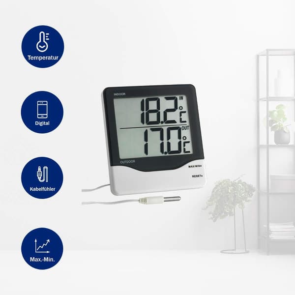 Digital termometer med stor display och inom- och utomhustemperatur