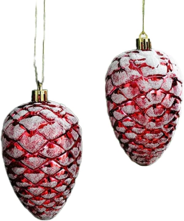 Sæt med 4 juletræspynt, 10 cm kogle-ornamenter – Rød Red
