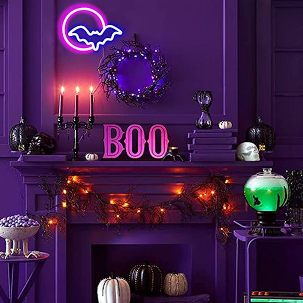 Neon-kyltit Kuu ja Lepakko LED-neonvalot USB-akkukäyttöiset Seinälle Makuuhuoneeseen Baariin Halloween-juhliin Koristeeksi