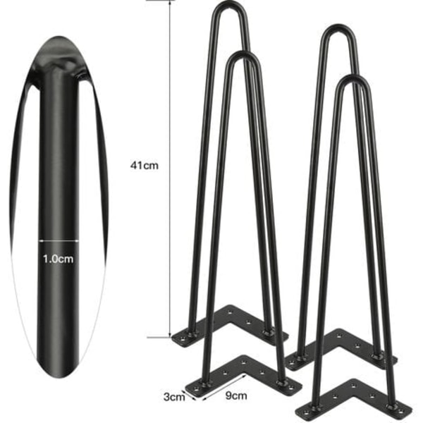 4 kpl Huonekalujalat, 41 cm Mustat, 2 Tankoa, DIY-Jalat Pöydälle, Tuolinjalat, 20 Ruuvia + 4 Jalansuojaa