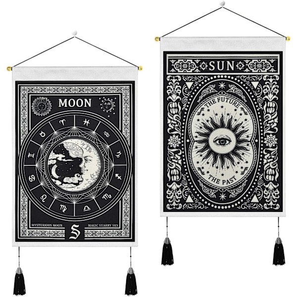 Pakke med 2 Tarot-vægtæpper Måne og Sol Vægtæppe Mystisk Tarot