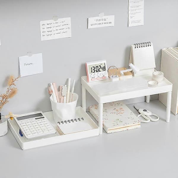 Oppbevaringshylle Multifunksjonell Dobbeltlags Plast Skrivebords Kosmetikk Småting Organizer for Hjemmet
