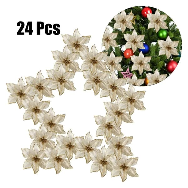 24-pack Jul Guld Julstjärna Blommor Picks Julgransprydnader