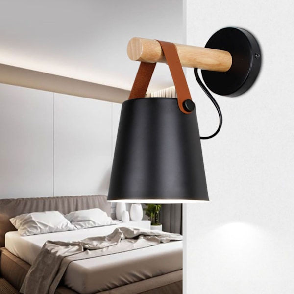 Væglampe Træ Moderne Enkel Stil Natlampe Hjem Dekoration til Gang Sengen Sort