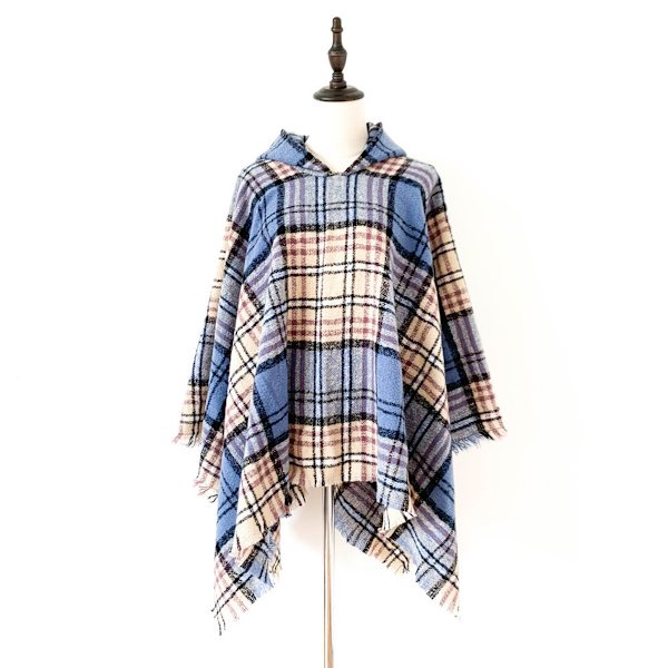 Dame Plaid Hætte Kappe Sjal Tæppe Poncho Hætte Kappe