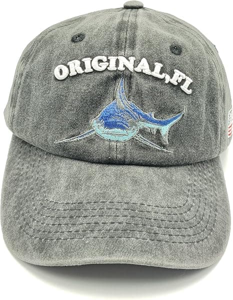 (Sort) Haj Broderet Bomulds Baseball Kasket Vasket Distressed D