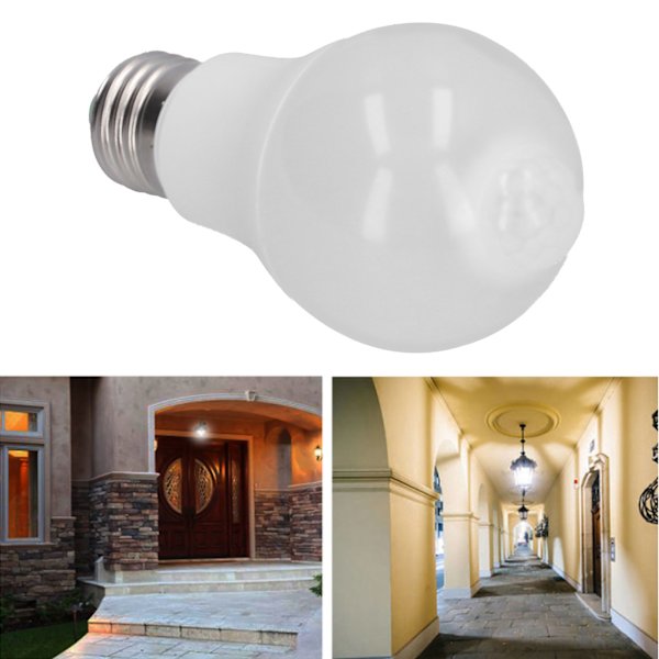 LED-pære med PIR-bevegelsessensor for korridor, soverom, trapp, gang - 85-265V ren hvit