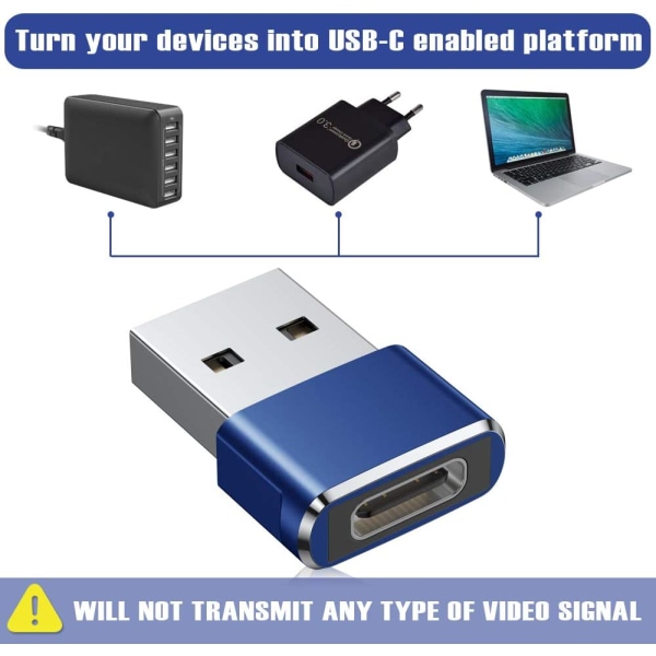 USB C hona till USB hane-adapter 2-pack, typ A-laddarkabel
