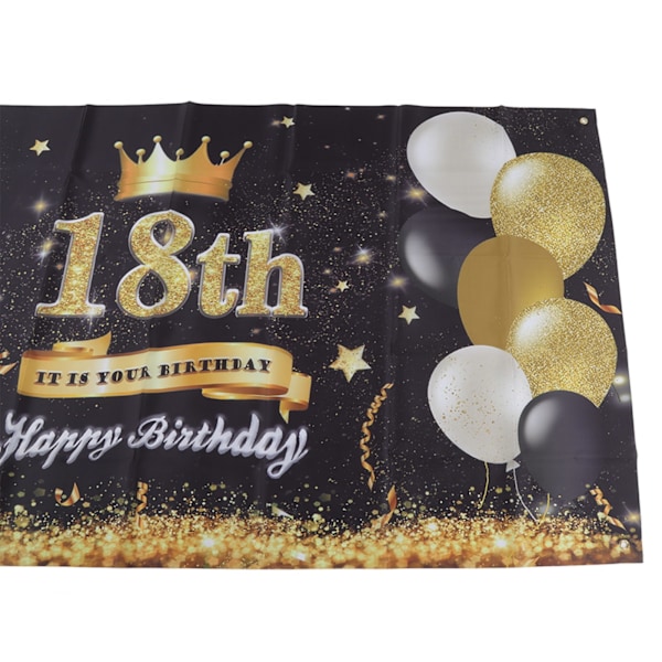Glad 18 års fødselsdag Baggrundsort Guld 180x99cm Genanvendelig Glad Fødselsdag Dekorationer med 4 Øjer