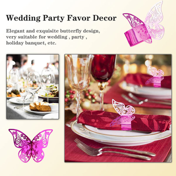 100 stk Butterfly Papir Serviettringer Bryllup Fest Serviett Tab