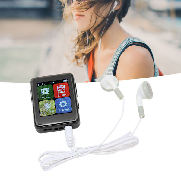 MP3-spelare Bluetooth 5.0 Intelligent HD brusreducering FM-radio Elektrisk bok 1,8 tum Full Touchscreen MP3-spelare Svart 32 GB minneskort