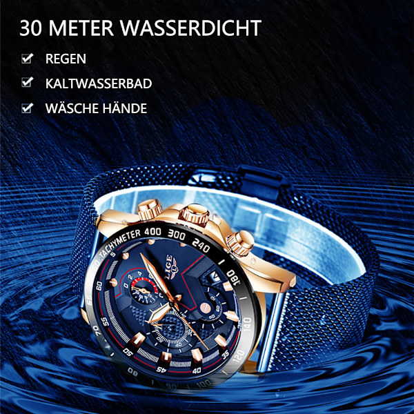 Herrmode Business Analog Quartz Klassisk Casual Blå Läderklocka