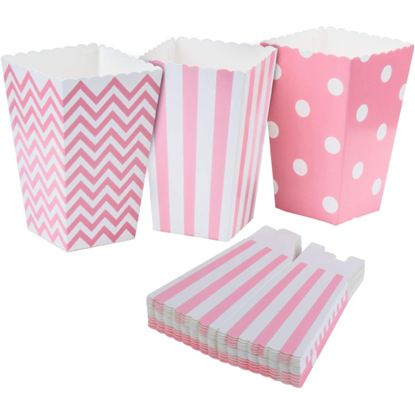Diealles Popcorn-laatikot, 36 kpl pakkaus, Popcorn-pussit, Makeiskotelot, Säilytysaskiat Juhlatarjoiluille, Makeisille, Popcornille ja Lahjoille - Vaaleanpunainen