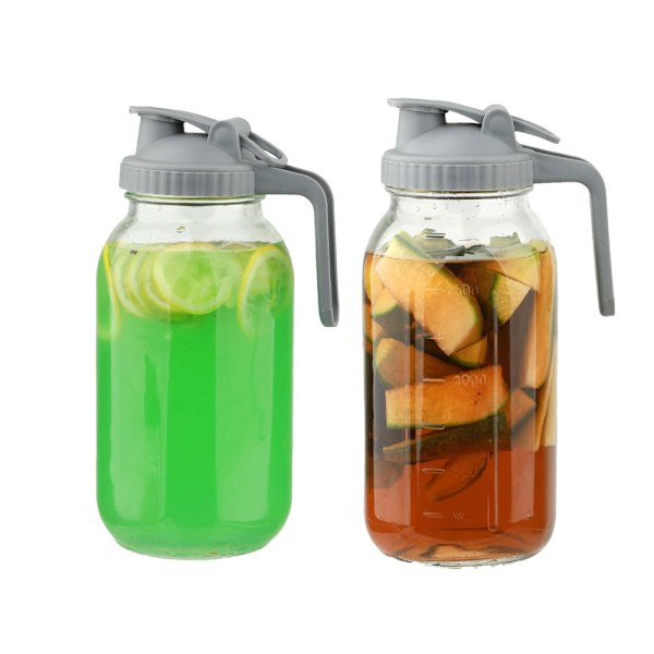2-pack 1,9 liters glaskanna, halv gallon Mason Jar-kanna med bred öppning och lufttätt lock för iste, kallbryggt kaffe, kylskåpsvatten, bröstmjölk