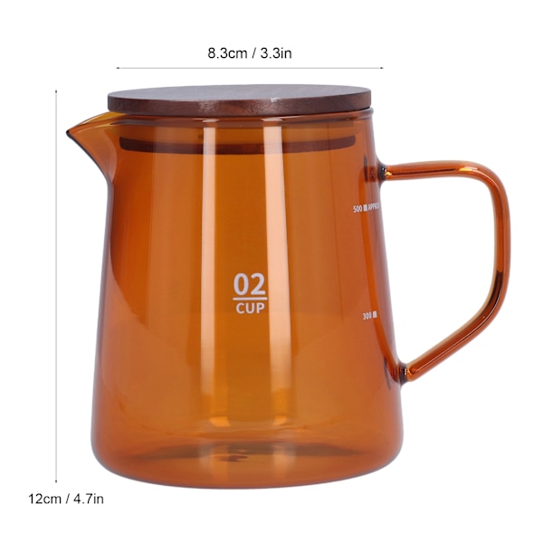 500ml Varmebestandig Kaffe Server med Trælåg Husholdnings Tekedel til Hjem Kontor, Brun