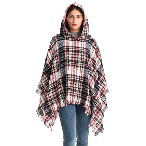 Dame Plaid Hætte Kappe Sjal Tæppe Poncho Hætte Kappe