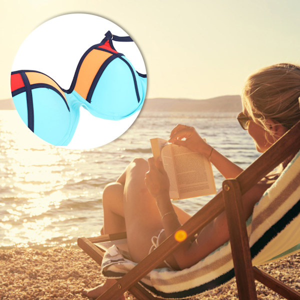 Dam Bröst Samla Kontrastfärg Sexig Bikini Vadderad Delad Baddräkt Badkläder (L)