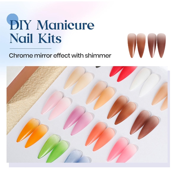 Nagelpulverset, 16 färger pigment solid iriserande neon