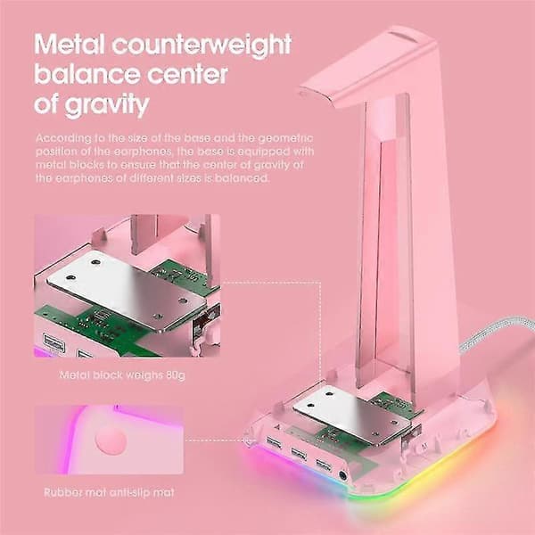 Rgb Gaming Hodetelefonstativ Datamaskin Headset Skrivebordsdisplayholder Lysende Logo Med 3 Usb Og 3.5