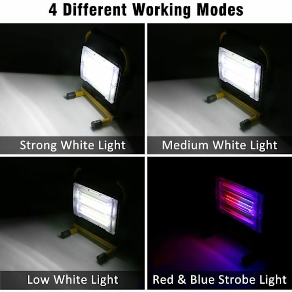 Genopladelig LED arbejdslampe 60W 5000LM Byggeplads Projektor IP65 Vandafvisende Udendørslampe