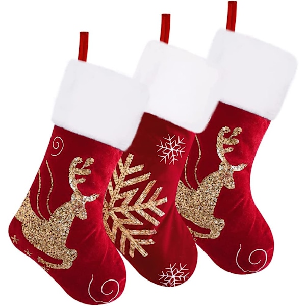 Julstrumpor, Broderi Paljetter Dekor Hängande Ornament, Lyxig Känsla För Personlig Öppen Spis Dekoration, Återanvändbar Plyschmudd För Julparty