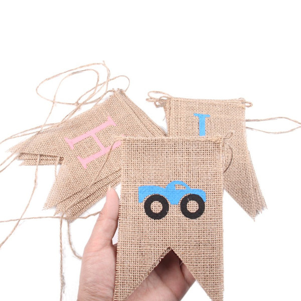 Hjul eller Hæl Banner Farverigt Flag Banner Babyshower Nyfødt, Hjul Hæl Halefinne Banner Burlap Snore Banner Høj Densitet Syet Kant Burlap Træk Banner