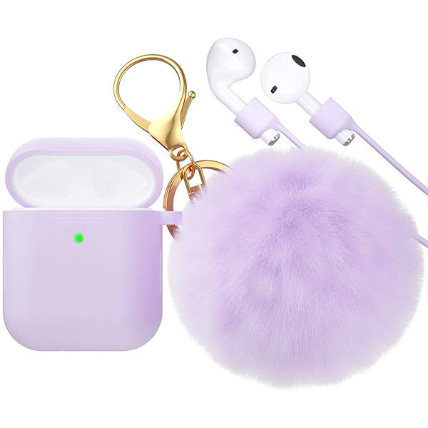 Airpod-etui, silikone etui med pelsbold nøglering kompatibel
