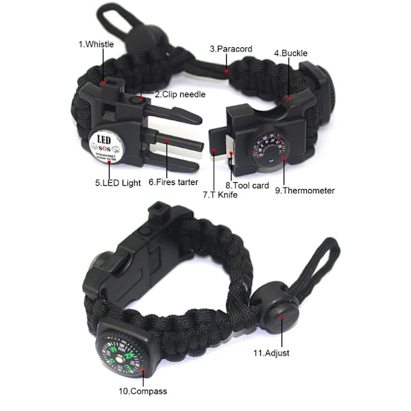 Överlevnadsarmband i paracord 7-i-1 Taktiskt armband - Nödläge