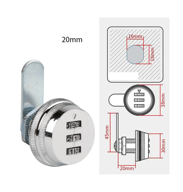 Kombinationsskammel - 2 cm/0.79 tommer bolt zinklegering kodebeskyttelse