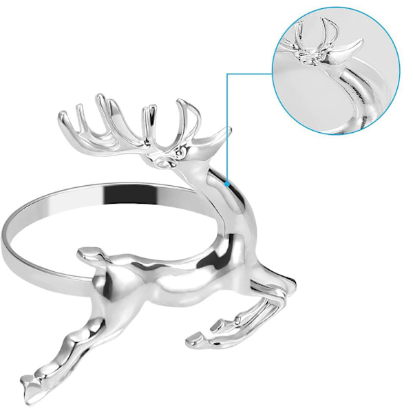 Elegant Silver Deer Servettringar Set För Säsongsbetonad Bordsdekoration, Kompletta Bordskollektioner, 6 Delar Galvaniserade Metall Servetthållare För