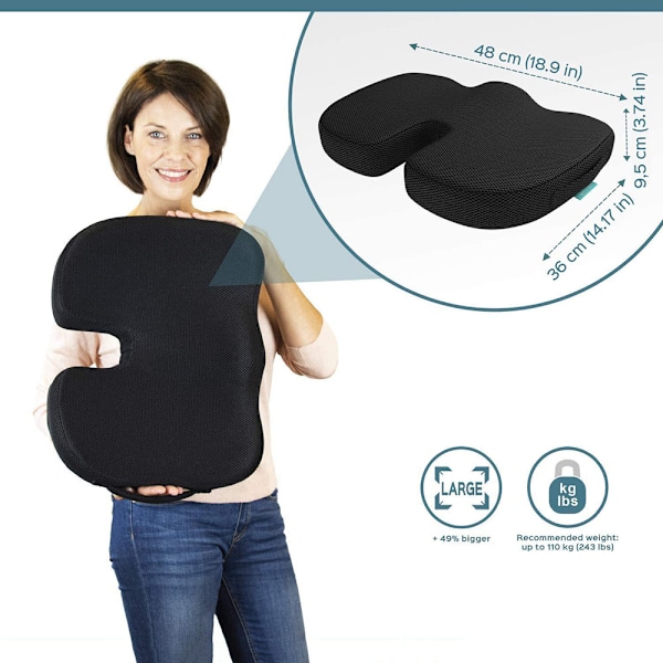 Ergonomisk Design Ortopedisk Sittdyna för Svanskotan, Memory Foam och Gel Sittkudde för Lindring av Ischiasvärk och Halkfri Botten, Ergonomisk Design för
