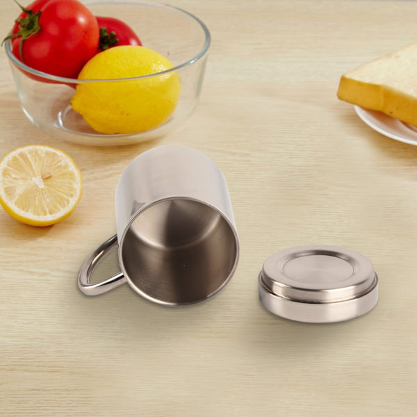 Rostfritt stål kaffemugg minimalistisk modern stor kapacitet kaffekopp med lock för hem, 400 ml