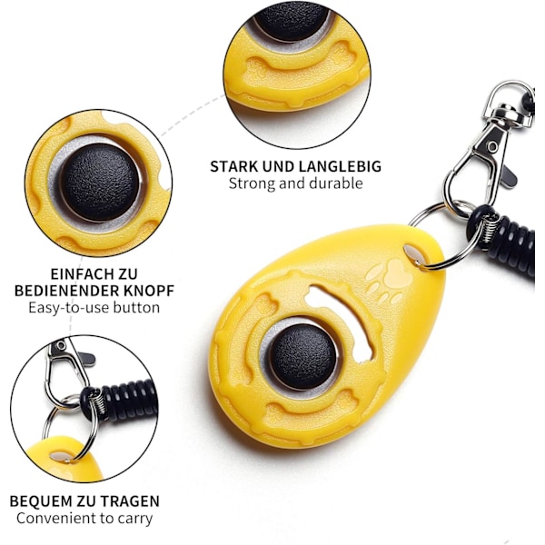 5-pack hundklicker med rem - Klicker med stor knapp, 5 färger, gratis e-bok