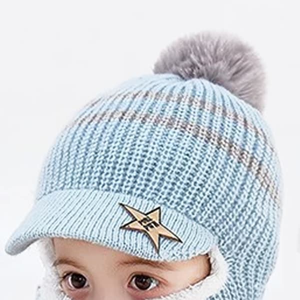 Barn Pojkar Flickor Vintermössa Halsduk Set Varm Stickad Mössa Halsduk Beanie Mössa