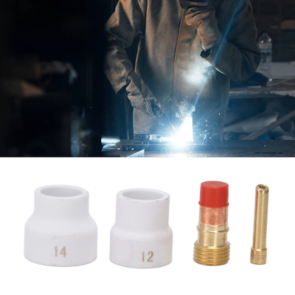4 st TIG Gaslins Kit Vit Keramisk Kopp Kort Fasad Elektrodhållare Anslutning för WP 17 18 26