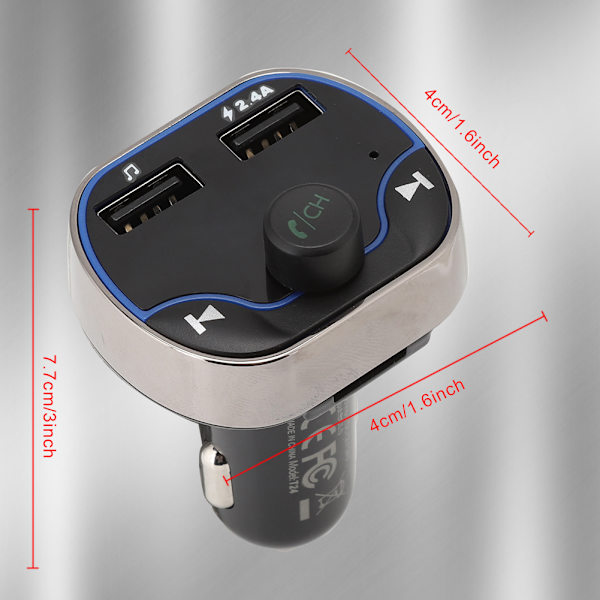 T24 FM-sender Trådløs Håndfri Bil Bluetooth MP3 Afspiller Digital Skærm 2 USB Opladere