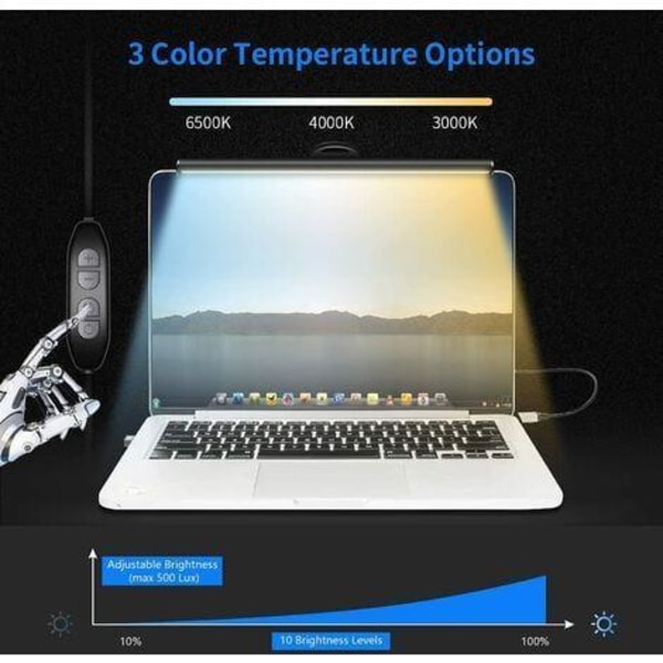 Datorlampa för bärbar dator, LED-skärmlampa, inget bländande ljus eller flimmer, USB-driven lampa,