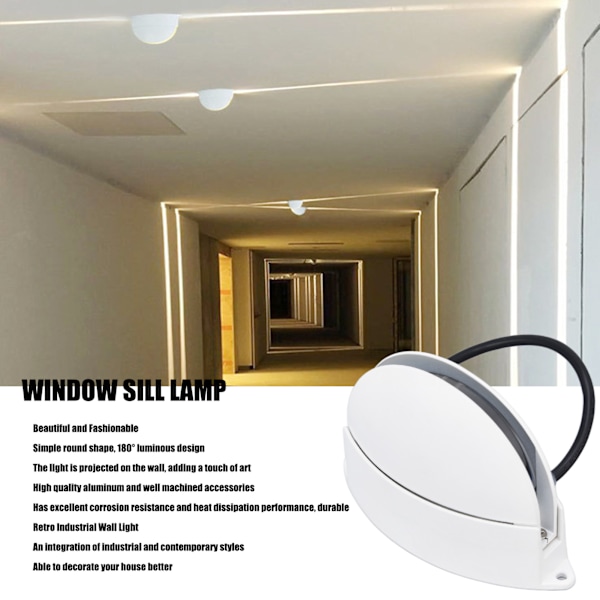 Vindukarmslampe 180° Lysende Halvsirkelformet LED Vegglampe for Gang Korridor Stue AC85‑265V Varmt Lys