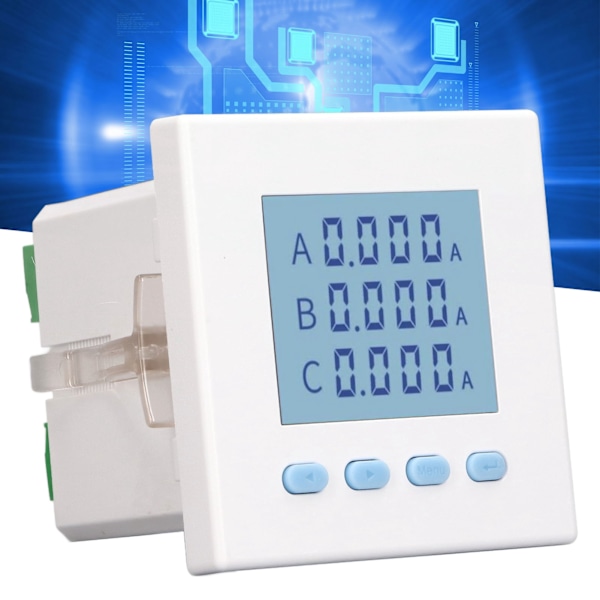 Digital 3-Fase Energimåler Tester Elforbrugsovervågning Intelligent LCD AC220V 5A Amperemeter