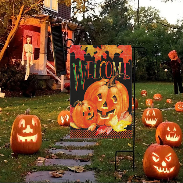 Vertikal flagg med Halloween-gresskar - 12 x 18 tommer