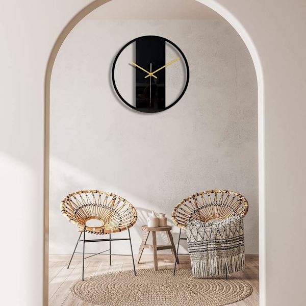 (CC308) Sort rund ramme vægur DIY Lydløst moderne design væg