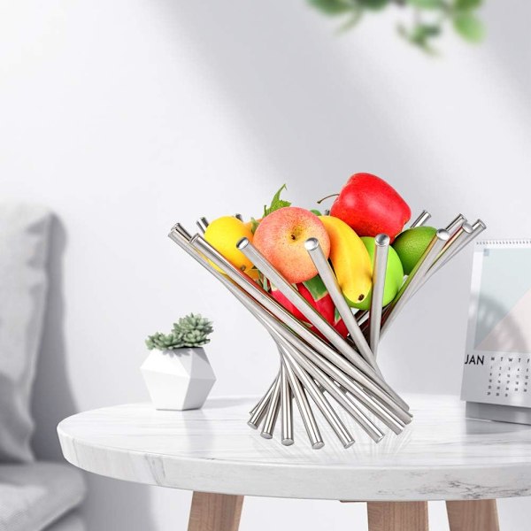 Kreativt Frugtstativ i Rustfrit Stål, Roterende Frugtskål til Køkkenbord, Æstetisk Frugtkurv Organizer