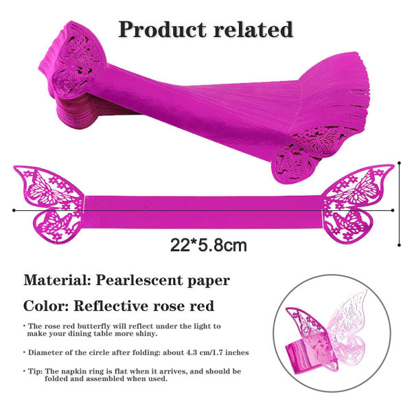 100 stk Butterfly Papir Serviettringer Bryllup Fest Serviett Tab