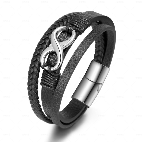 Armbånd til mænd i læder - uendeligheds-armbånd i læder til mænd - magnetisk spænde - god gave til mænd