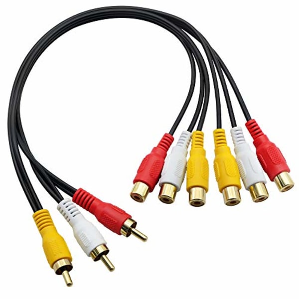 3 RCA-uros - 6 RCA-naaras audio- ja videokaapeli - Komposiitti AV-sovitin TV:lle, DVD:lle, dekooderille jne. - 0,3 m