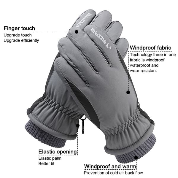 Vinter Snehandsker til Mænd Kvinder, Udendørs Skihandsker & Vindtætte Touchscreen Handsker til Koldt Vejr Gray and black