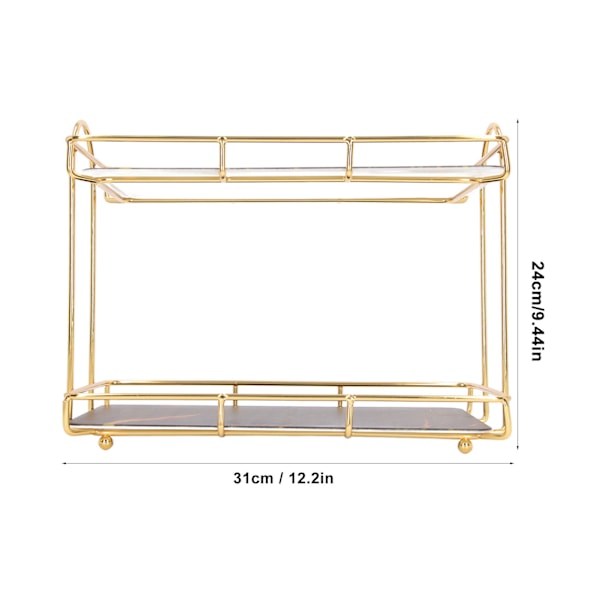 2-vånings badrumshylla bänkskiva stående hylla med partition kosmetisk förvaringsställ hållare guld stor 31x31,5 cm