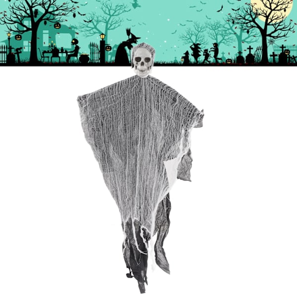 Halloween Skalle Hengepynt - Skummel Hodeskalle med Stoff for Innendørs og Utendørs