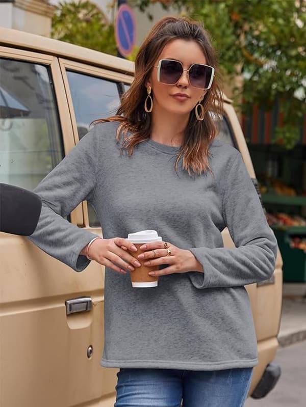 Fleecegenser for kvinner, varmforet pullover, vintertopp dark gray 2XL